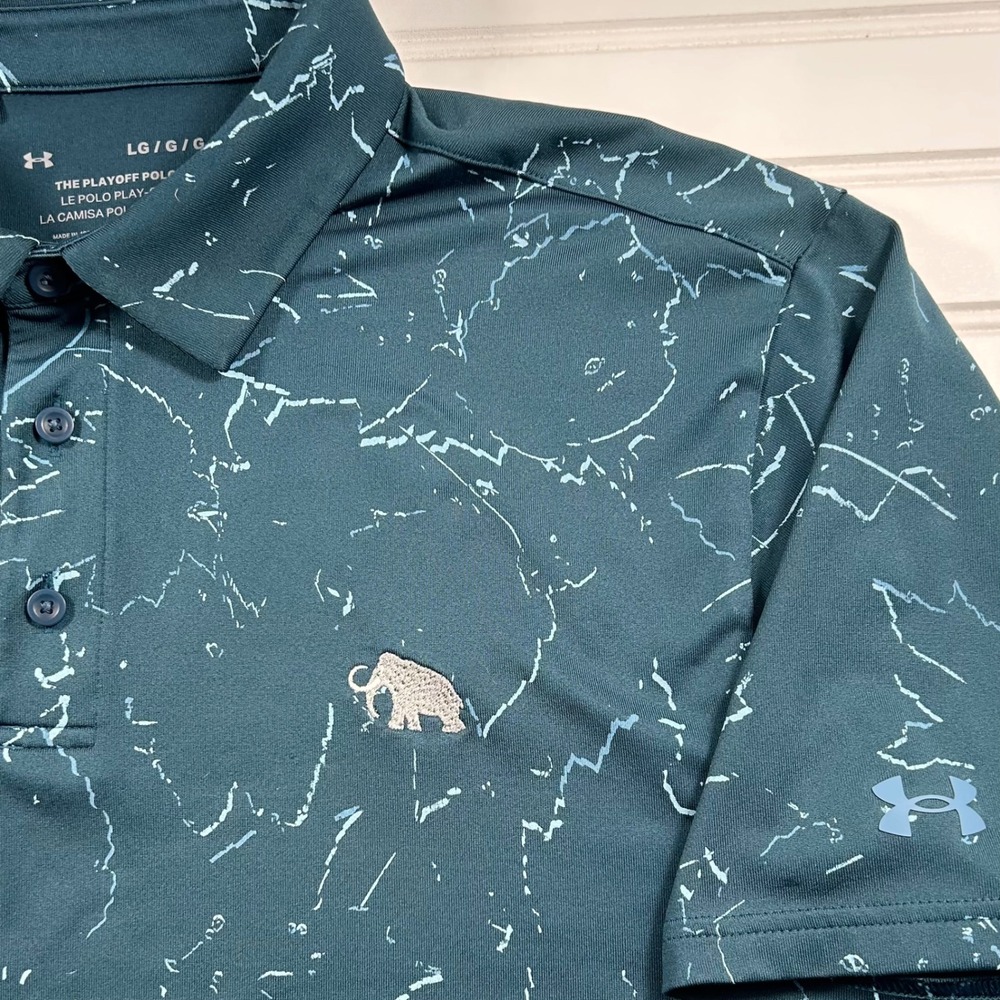 Under Armour Playoff Polo Mens L Green Marble AOP Golf Mammoth Dunes Sand Valley